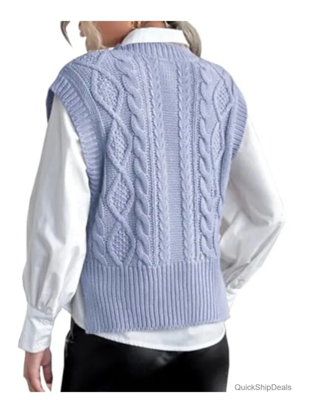 V Neck Sleeveless Knit Sweater Vest Cotton Acrylic Casual Preppy Pullover